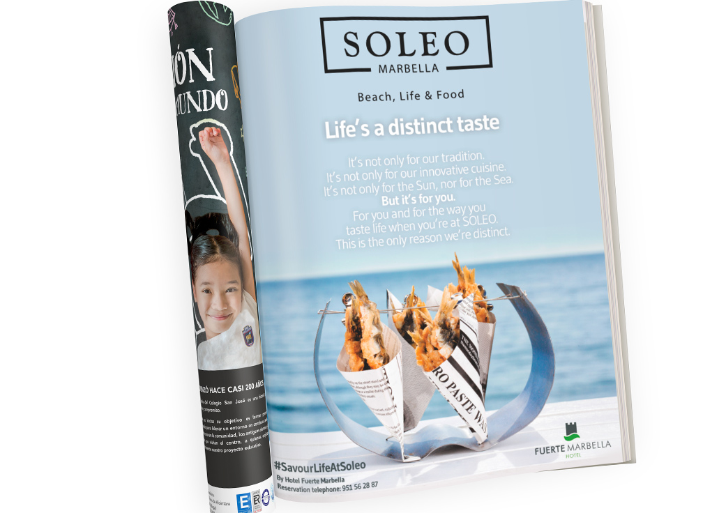 Creaci贸n de marca para Restaurante Soleo by Anpublicidad Aplicaci贸n de marca a original revista by Anpublicidad