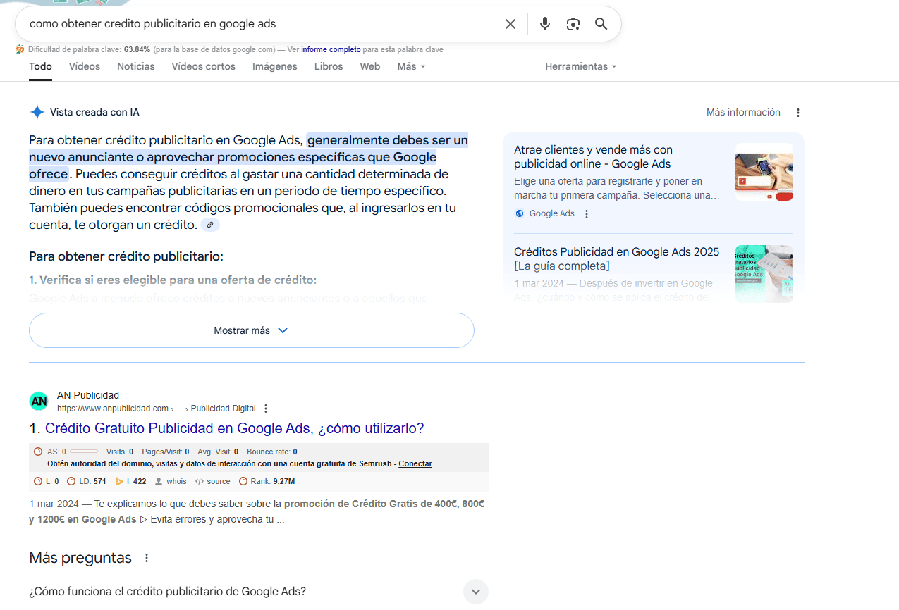 Resultados IA Overview de Google