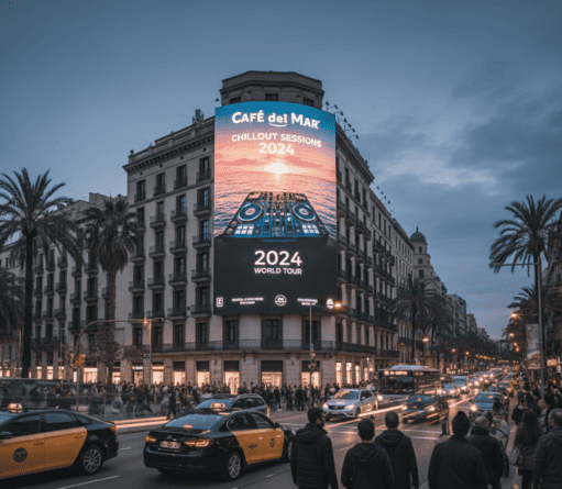 Fachada publicitaria en edificio del centro de Barcelona